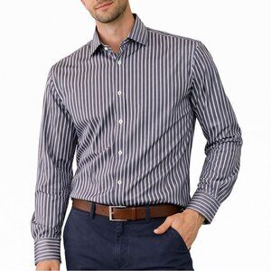 Bugatchi Uomo Stripe Cotton Blue Dress Shirt 15 32/33 Designer Luxury Preppy